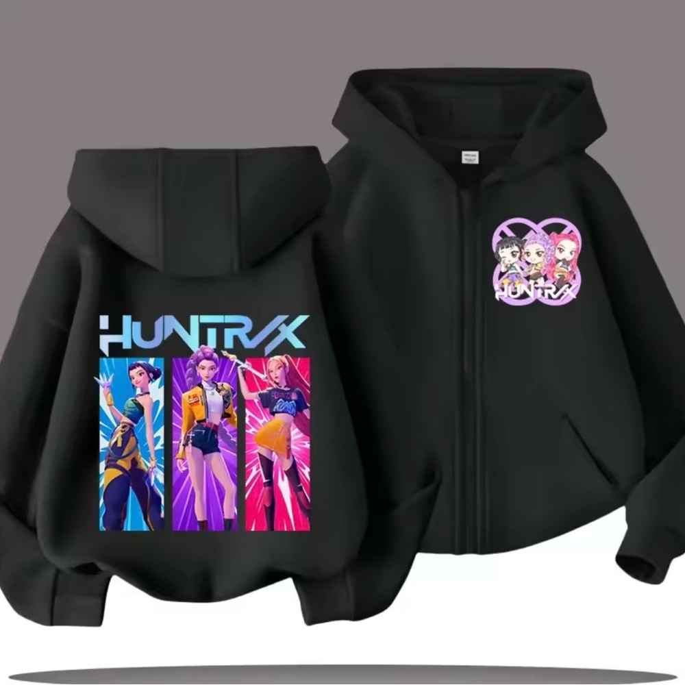 Kpop Demon Hunters Huntrix Zip Hoodie Kids Sweatshirt Girl Boy Jacket Black 120 - Picture 1 of 5